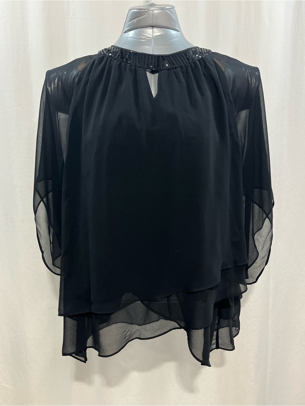 Ladies plus Black Layered Sheer lined Blouse with sequence Keyhole Neck 1373